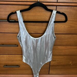 Worn once Superdown silver bodysuit